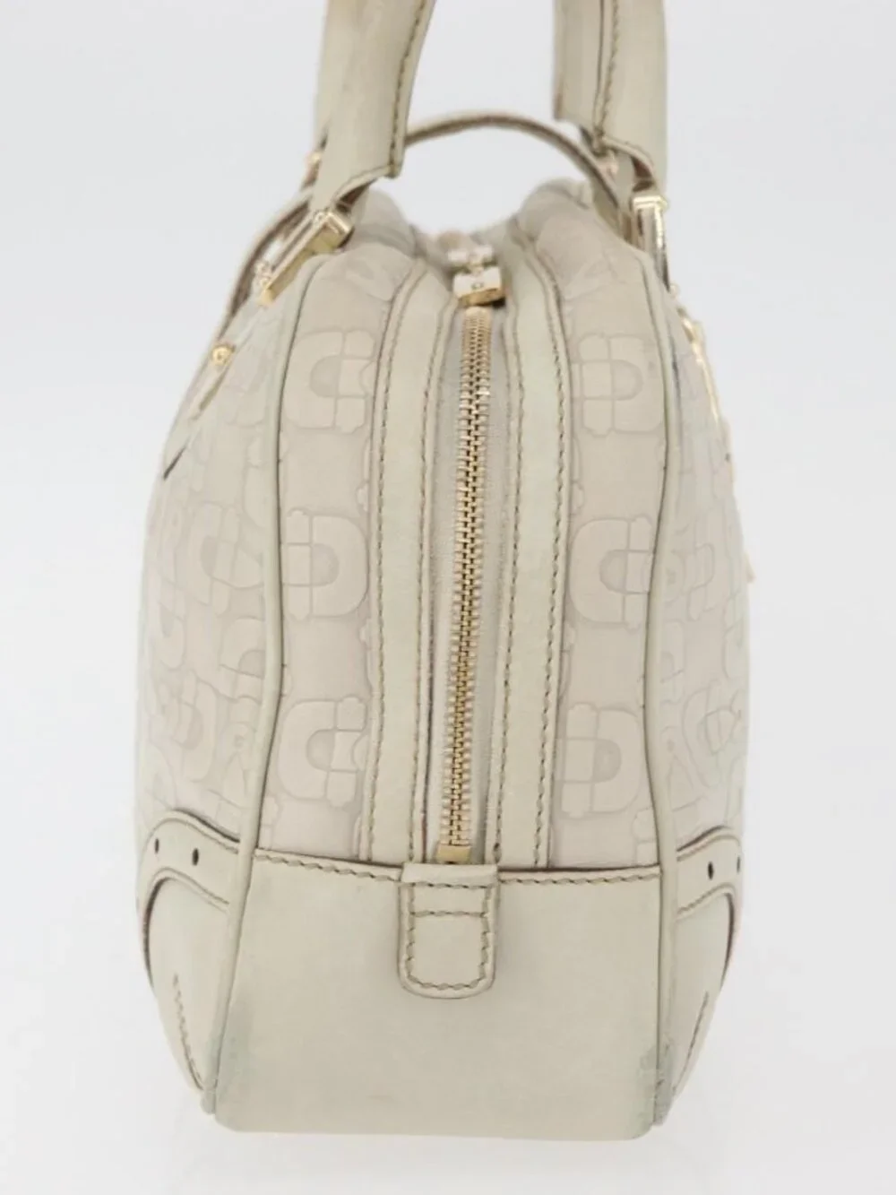 GUCCI Horsebit Hand Bag Leather White Gold 145770 Auth bs34368